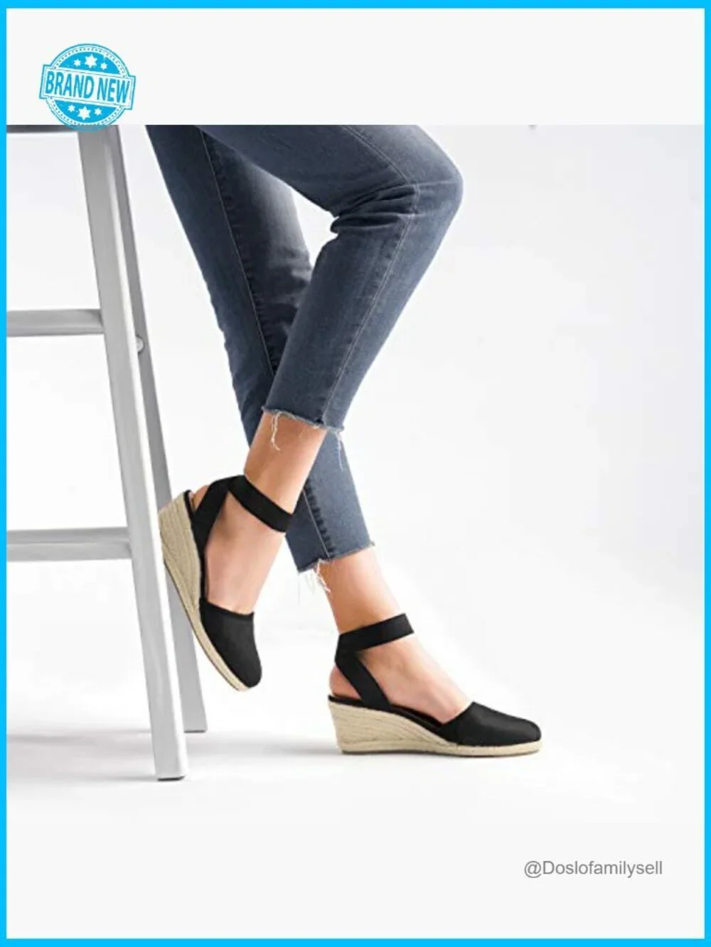 Wedge Sandals Elastic Ankle Strap Espadrilles Summer Closed Toe Comfortable